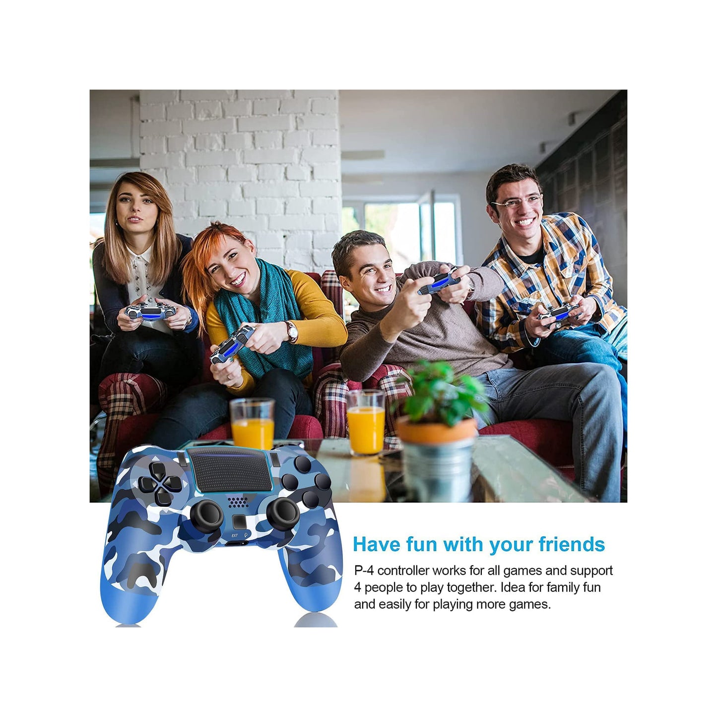 Wireless Controller Compatible with PS4,Vibration Game Joystick Compatible with PS4 - Camouflage blue