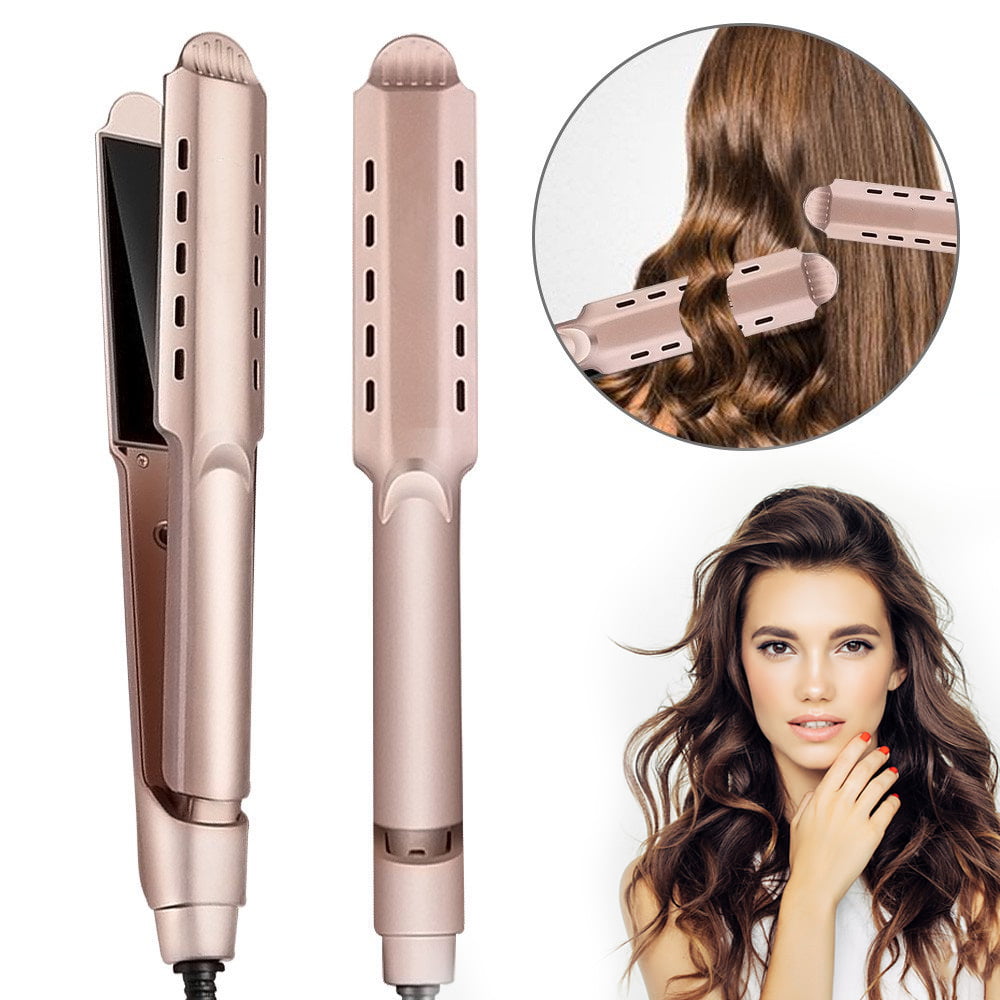 Hair Straightener and Curler, Nano-Ceramic & Titanium Plate 2 in 1 Flat Iron, Advanced Ionic Technology, Gold