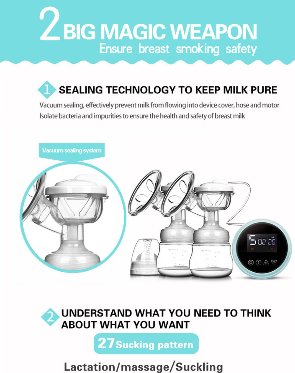 Double Electric Breast Pump, Hospital Grade Breast Pump, 3 Modes and 9 Levels Pain Free Strong Suction Power, Super Quiet