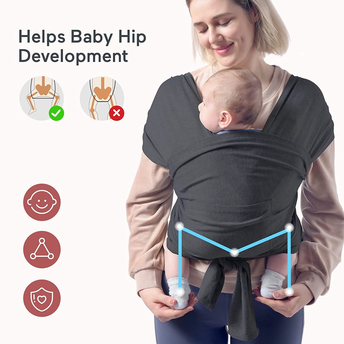 Yadala Baby Carrier, Air-Mesh Fabric Deep Gray Baby Carrier, Baby Wrap Carrier for Toddlers