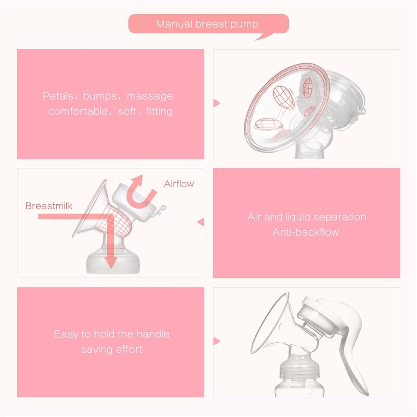 Manual Breast Pump, Adjustable Suction Silicone Hand Pump Breastfeeding, Portable Manual Breast Pump