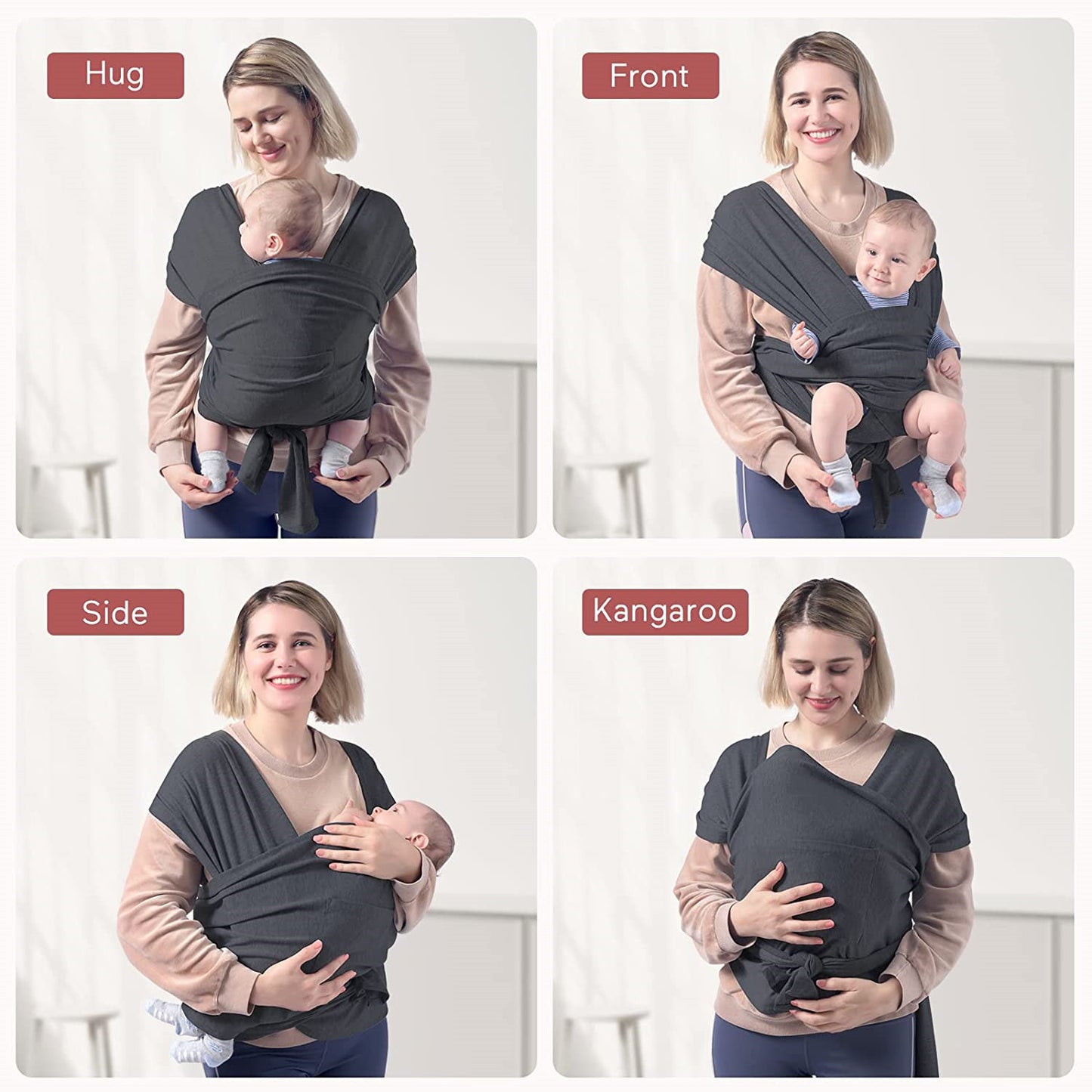 Yadala Baby Carrier, Air-Mesh Fabric Deep Gray Baby Carrier, Baby Wrap Carrier for Toddlers