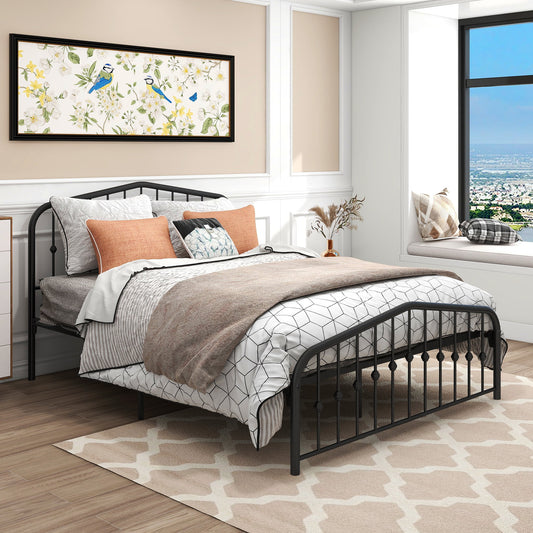 Dazu Metal Bed Frame, Full Size Metal Platform Bed Frame with Vintage Headboard & Footboard, Black