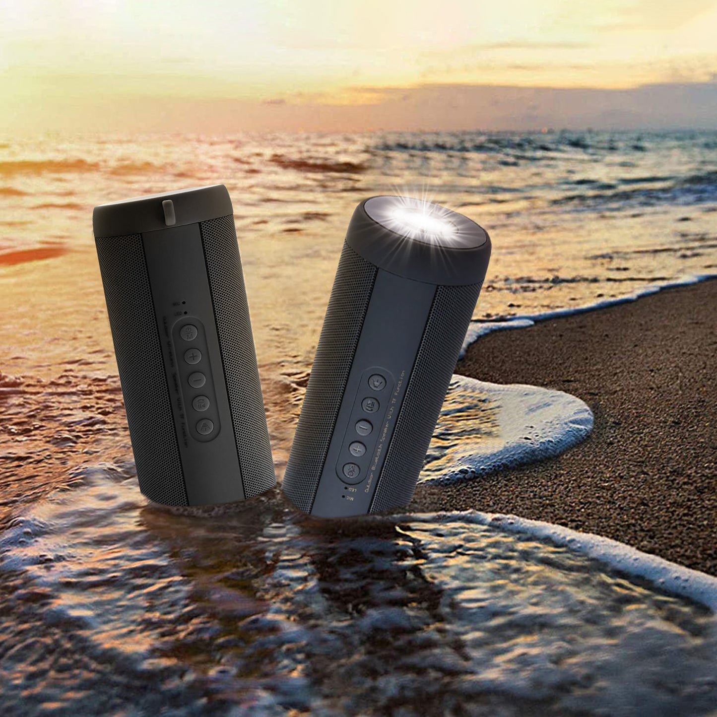 Portable Wireless Bluetooth Speaker With Flashlight Function, IPX7 Waterproof Bluetooth Speaker