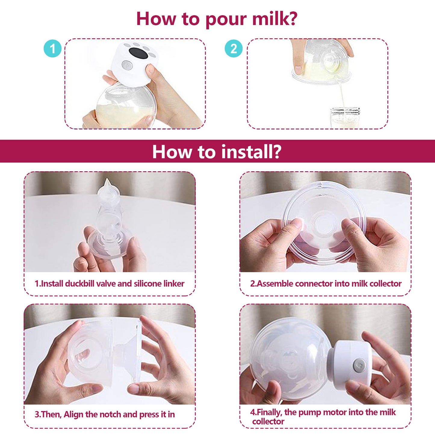 Double Wearable Breast Pump, Electric Breast Pump, Portable Breast Pump with 2 Modes, 9 Levels - 24mm