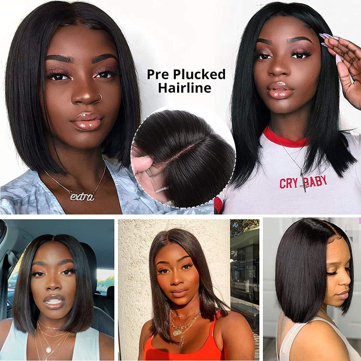 Jungle wave Short Straight Bob Wig, Wigs for Black Women 8Inch Short Bob Wigs Straight Hair Pre Plucked