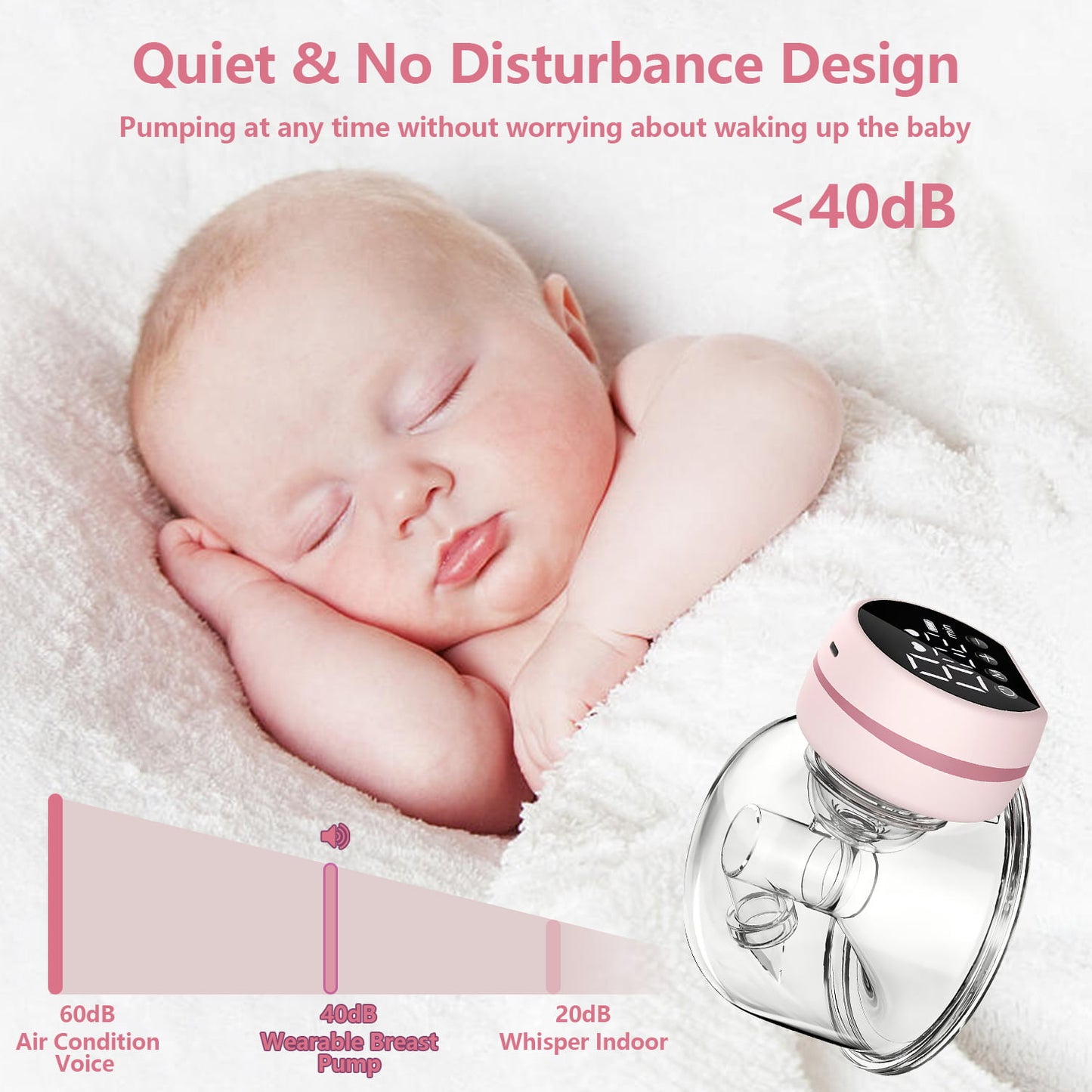 Electric Breast Pump, Yadala Wearable Breast Pump, Hands-Free Breast Pumps with 3 Modes, 9 Levels, Pink