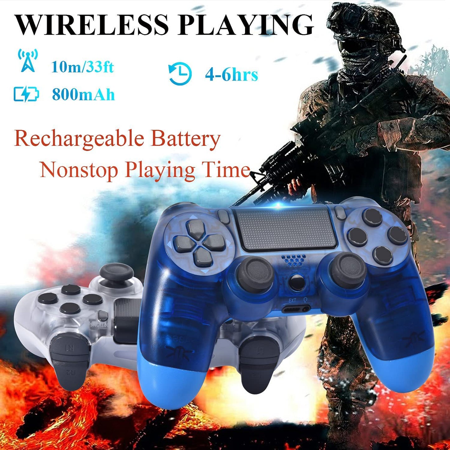 Wireless Controller Compatible with PS4,Vibration Game Joystick Compatible with PS4 - Transparent blue