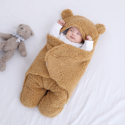 Cute Newborn Baby Boys Girls Blankets Plush Swaddle Wrap Ultra-Soft Fluffy Fleece Sleeping Bag Cotton Soft Bedding Baby Stuff