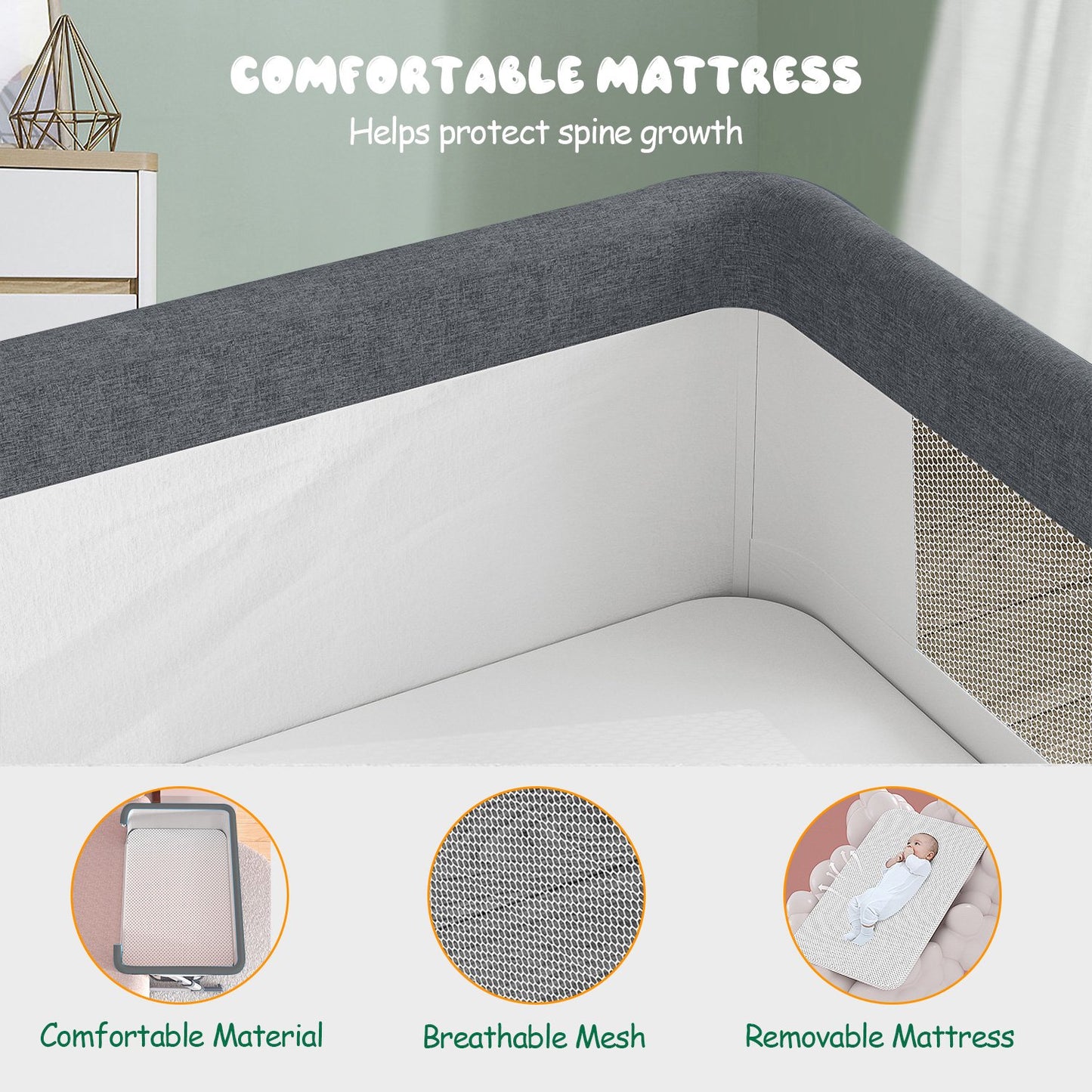 3 in 1 Baby Bassinets, Yadala Bedside Sleeper for Baby, Baby Cradle with Storage Basket, Easy to Assemble Bassinet for Newborn/Infant, Adjustable Bedside Crib, Safe Portable Baby Bed, Gray