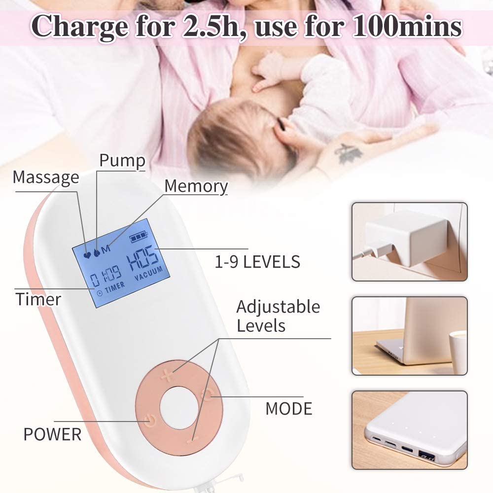 Wearable Double Electric Breast Pump, Hands Free & Low Noise Portable Breast Pump with 3 Modes, 9 Levels