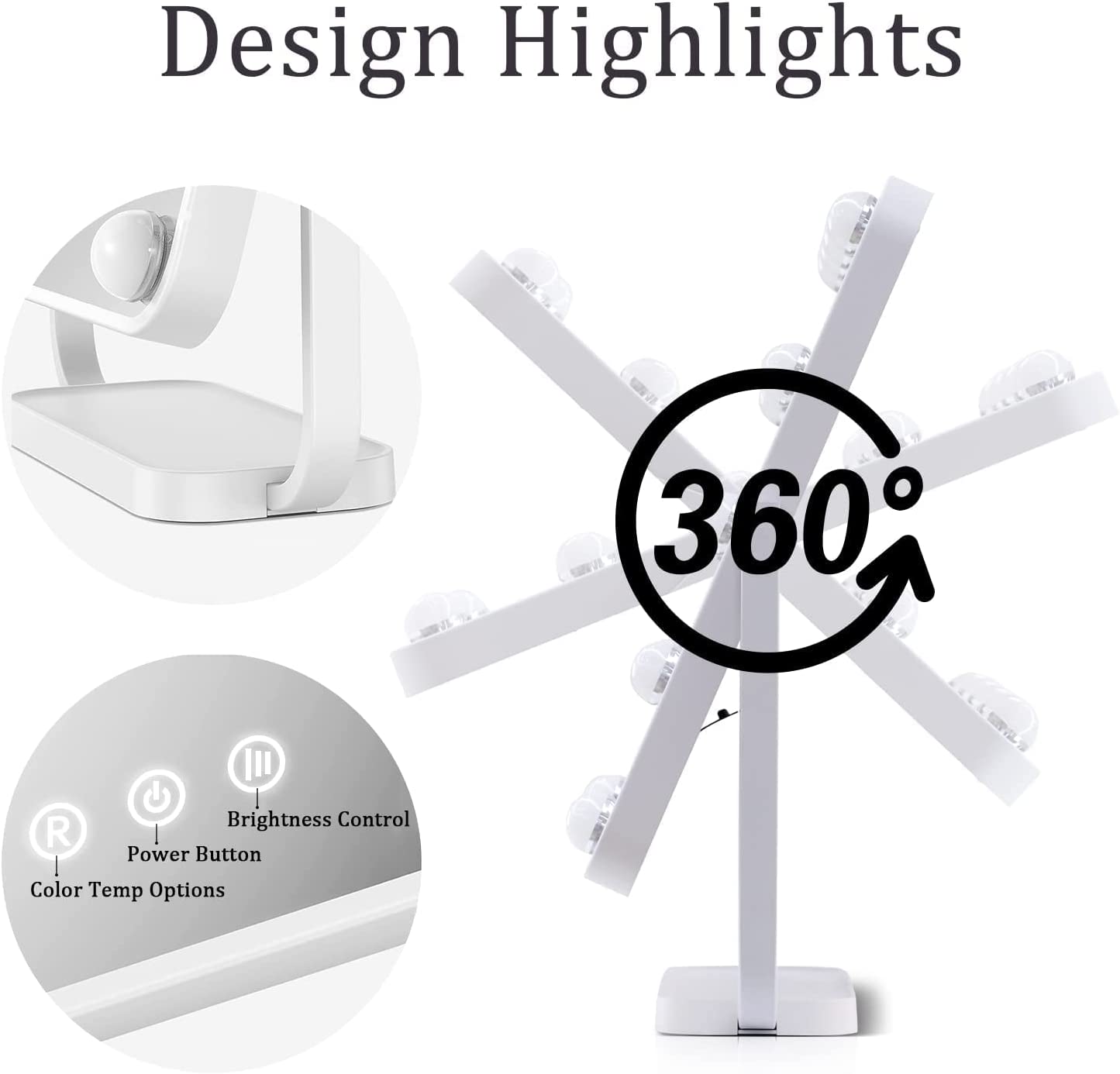 Vanity Mirror with Lights, Desk LED Makeup Mirror, Hollywood Lighted Makeup Mirror with 12 Dimmable Bulbs, 3 Color Large Tabletop Vanity Mirror with USB Charge