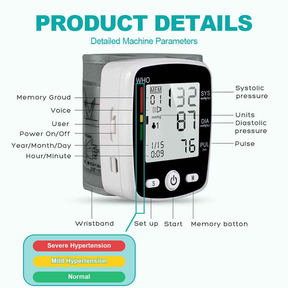 Blood Pressure Monitor, BDUN Rechargable Blood Pressure Machine Wrist, Automatic Digital Blood Pressure Monitor with Voice Broadcast and 180 Memory for Doul User