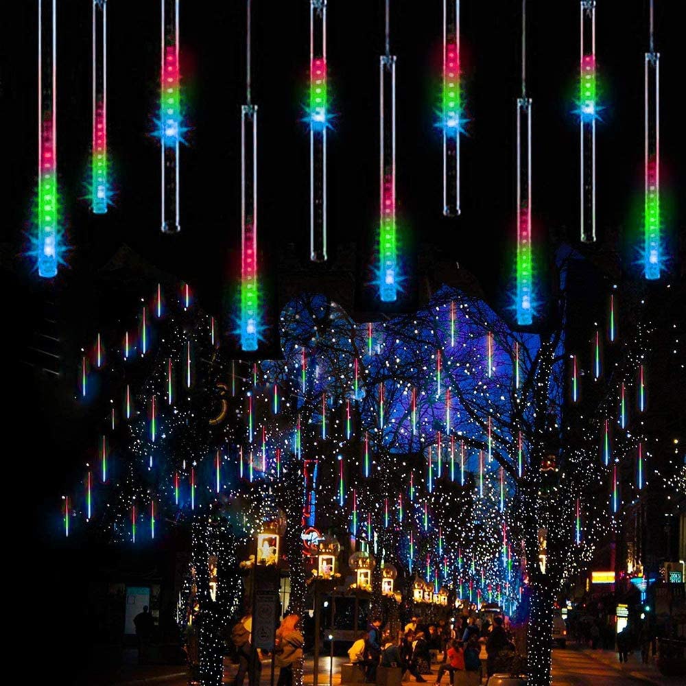 Christmas Meteor Shower Lights, 12 inch 10 Tubes 240 LED Cool White Falling Rain Christmas Tree Light, Outdoor Cascading Icicle Plugin Christmas Light with Timer for Xmas Tree Holiday Decor