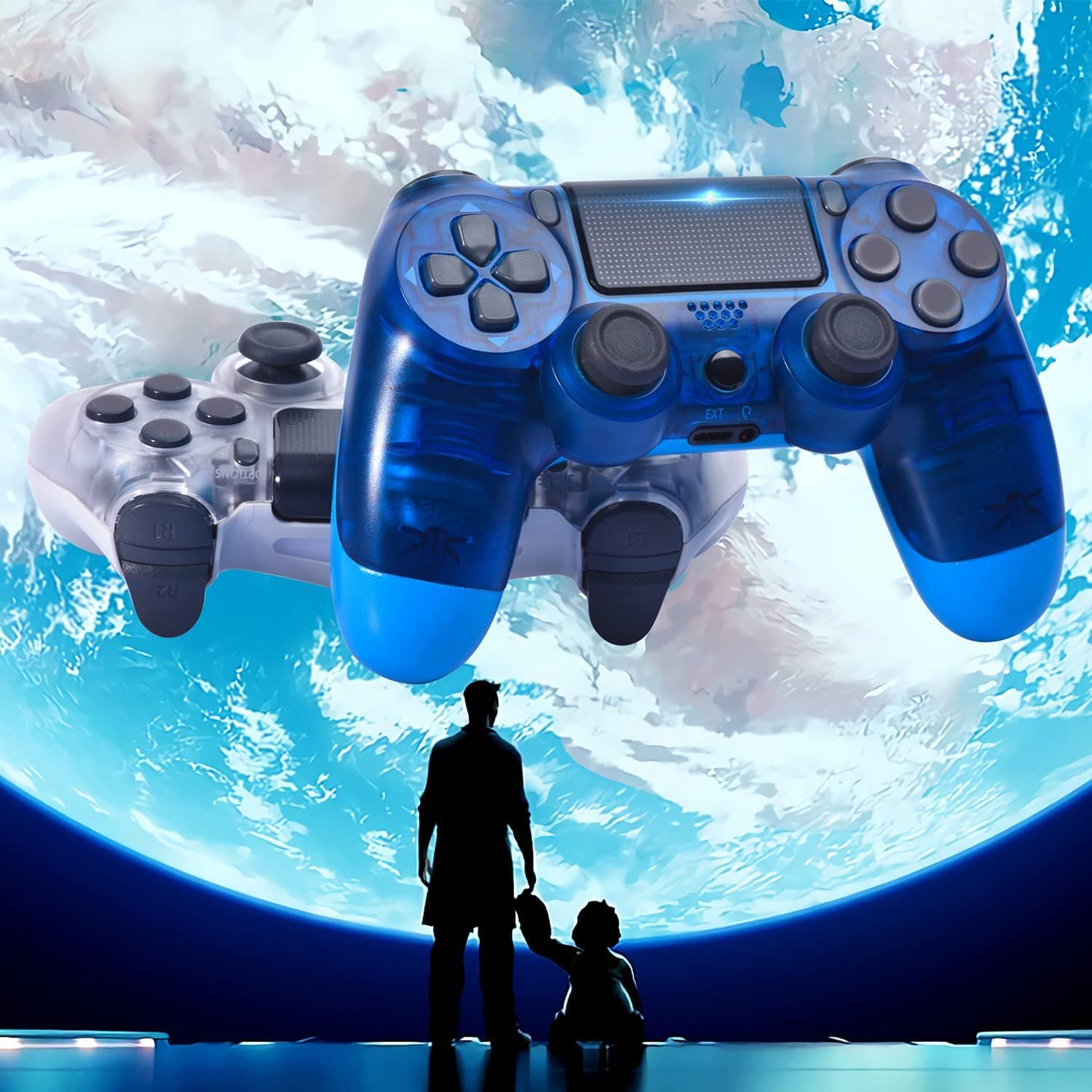 Wireless Controller Compatible with PS4,Vibration Game Joystick Compatible with PS4 - Transparent blue
