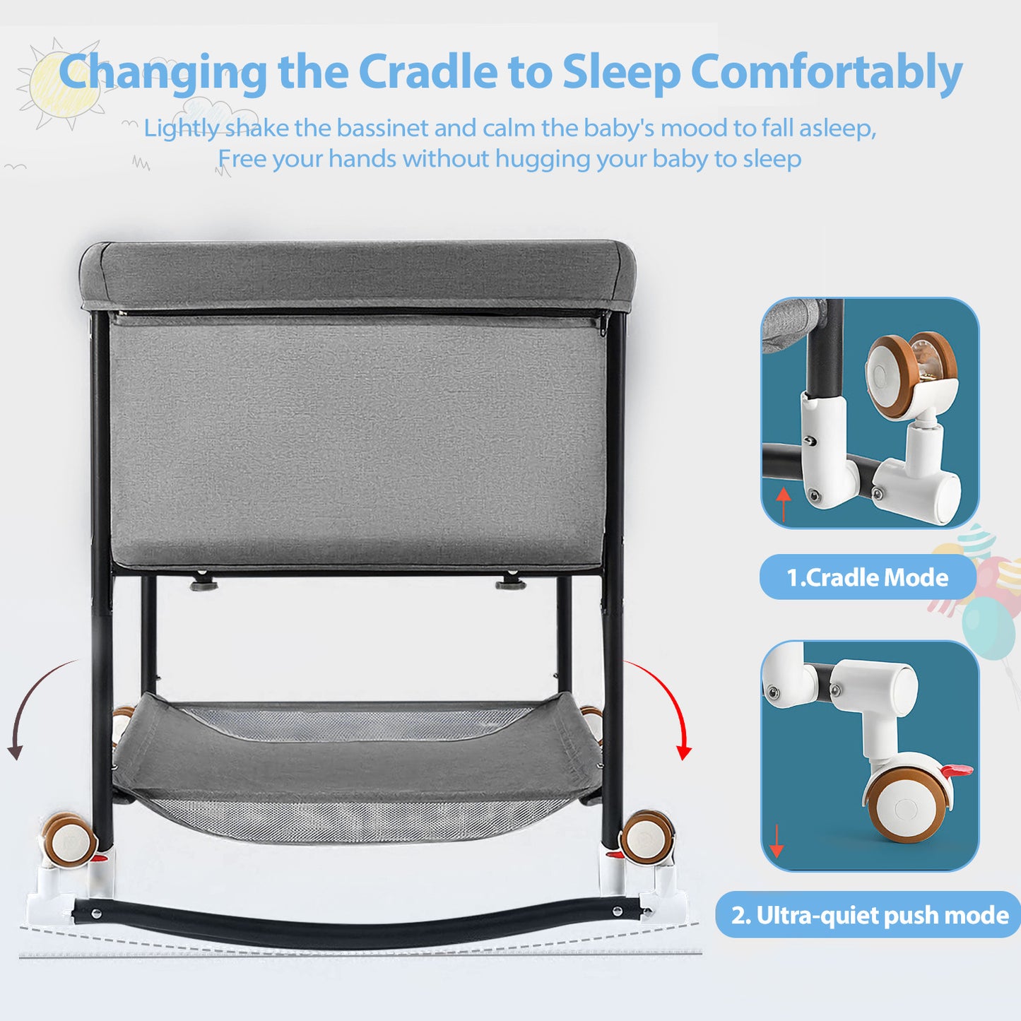 Baby Bassinets, Laverner 4 in 1 Baby Bassinet,Portable Infant Bedside Crib for Newborn with Storage Basket and Wheel for Newborns Girl Boy Infant