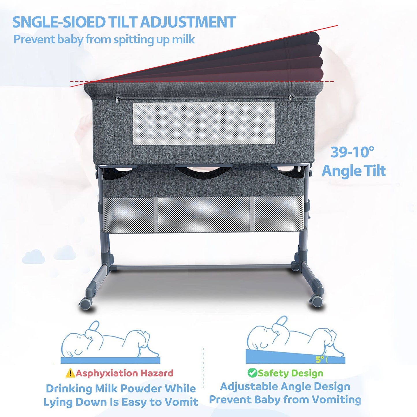 Baby Bassinet, 3 in 1 Bedside Sleeper Adjustable Bassinet Sleeper Portable Bedside Crib Easy to Assemble Bassinets for Newborn Infants, Gray