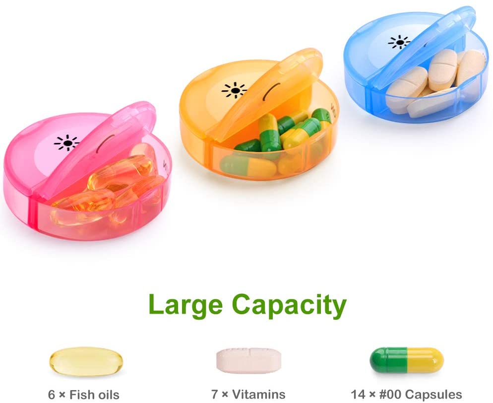 Pill Organizer 2 Times A Day Travel Weekly Pill Box 7 Day AM/PM Pill Organizer, Large Pop-Out Compartments, Rainbow