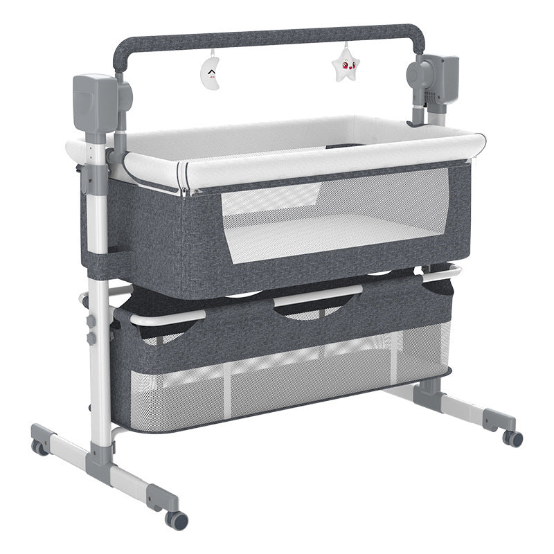 Bassinets 5 in 1, Automatic Bassinet with Adjustable Height Portable Bed Side Sleeper w/Music, Toy Rack, Mattress, Breathable Mesh, for Newborn Infant (Dark Grey)
