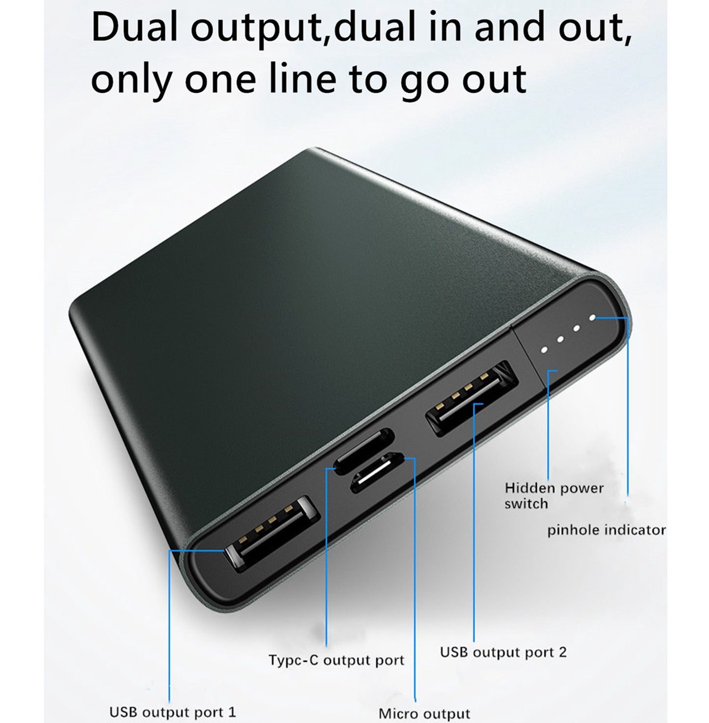 Golego Mini Portable Power Bank 10000mAh Power Bank USB C PD QC3.0 Two-way Fast Charging ,Black