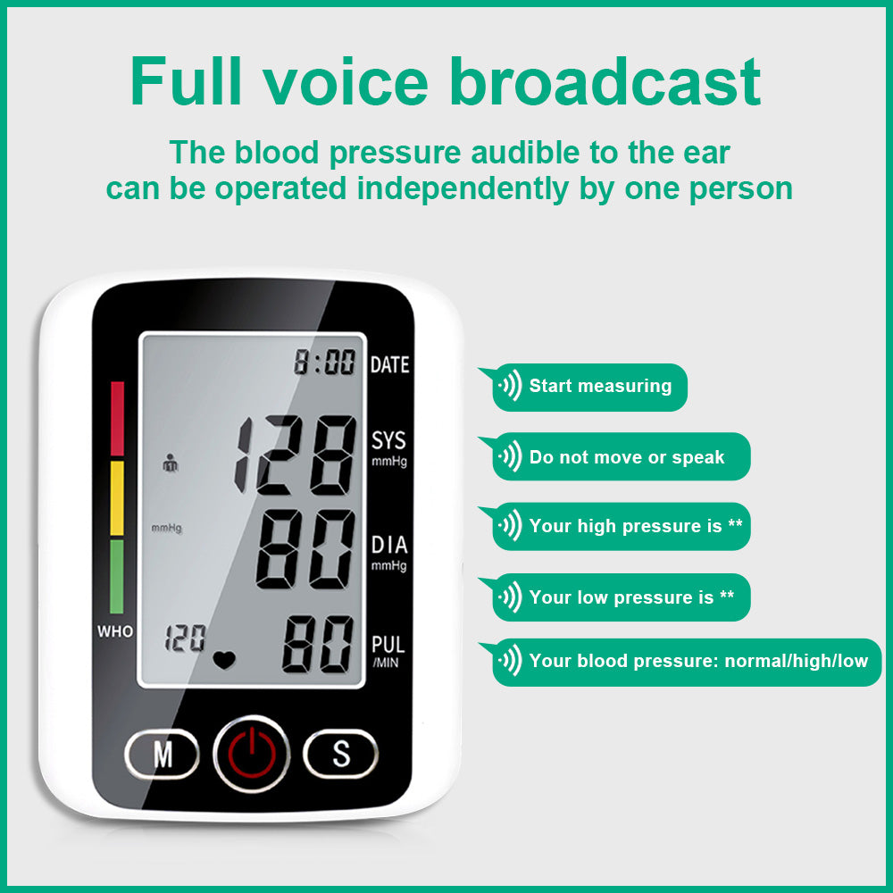 Blood Pressure Monitor, Rechargeable Blood Pressure Monitor Upper Arm, Sphygmomanometer with Backlight Display, Voice Broadcast and 2 User Modes