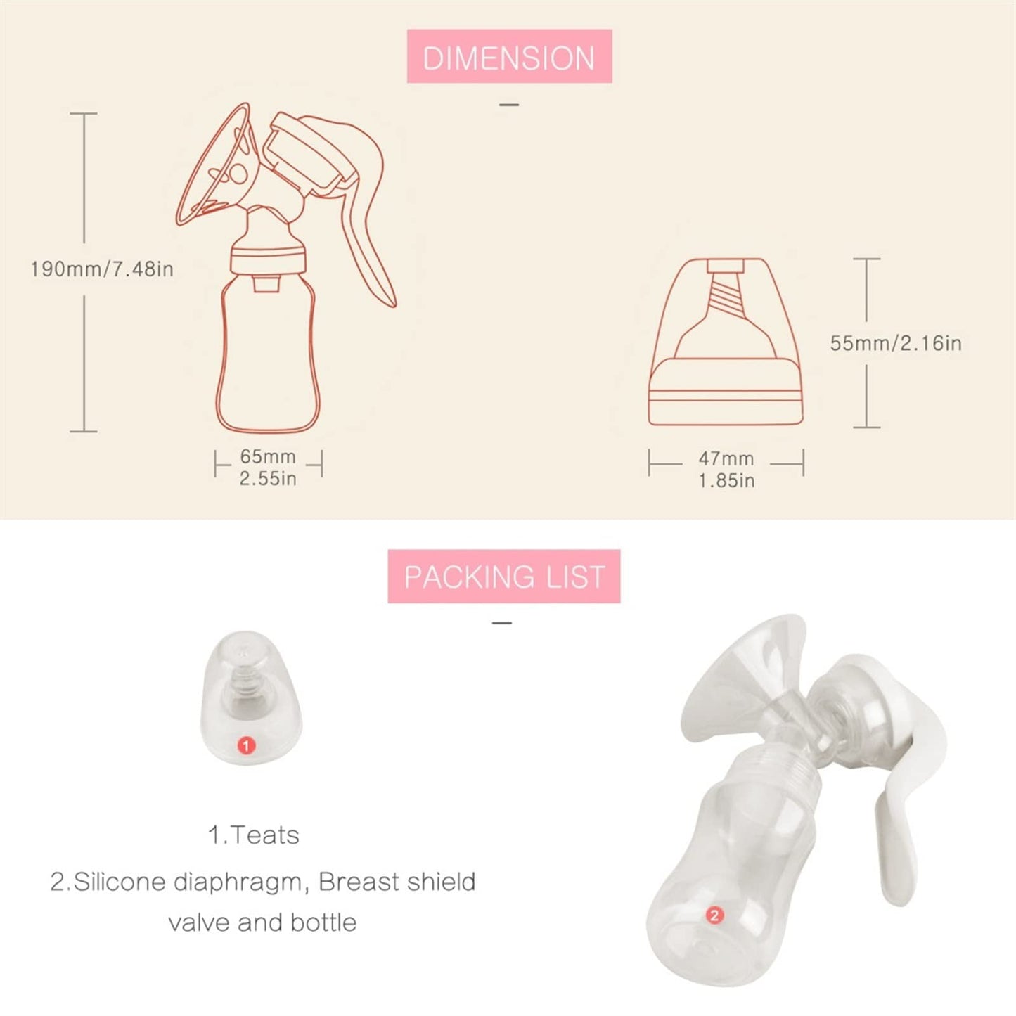 Manual Breast Pump, Adjustable Suction Silicone Hand Pump Breastfeeding, Portable Manual Breast Pump