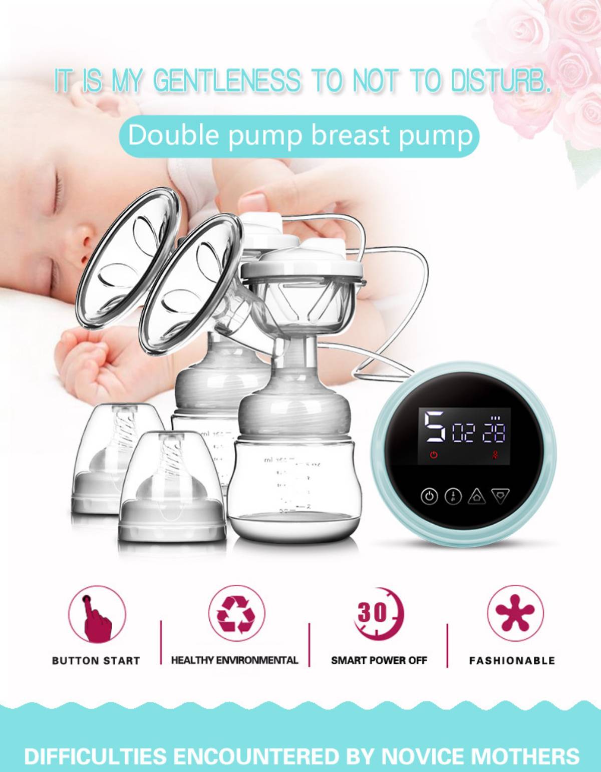 Double Electric Breast Pump, Hospital Grade Breast Pump, 3 Modes and 9 Levels Pain Free Strong Suction Power, Super Quiet