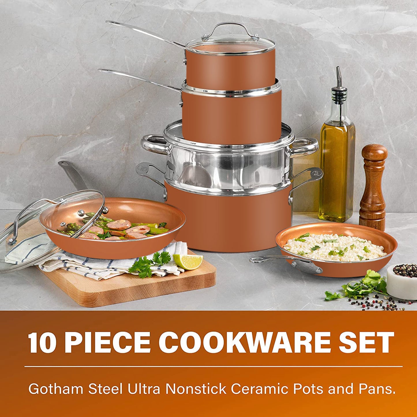Pots and Pans 15 Piece Cookwear Set with Ultra Nonstick Diamond Surface, Includes Frying Pans, Stock Pots, Saucepans & More, Stay Cool Handles, 100% PFOA Free