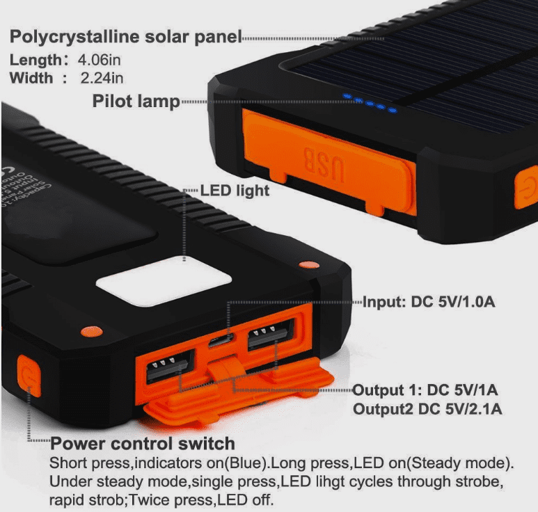 Golego Power Bank Outdoor Waterproof 20000mAh 2 USB Portable Solar Battery Charger Solar Power Bank