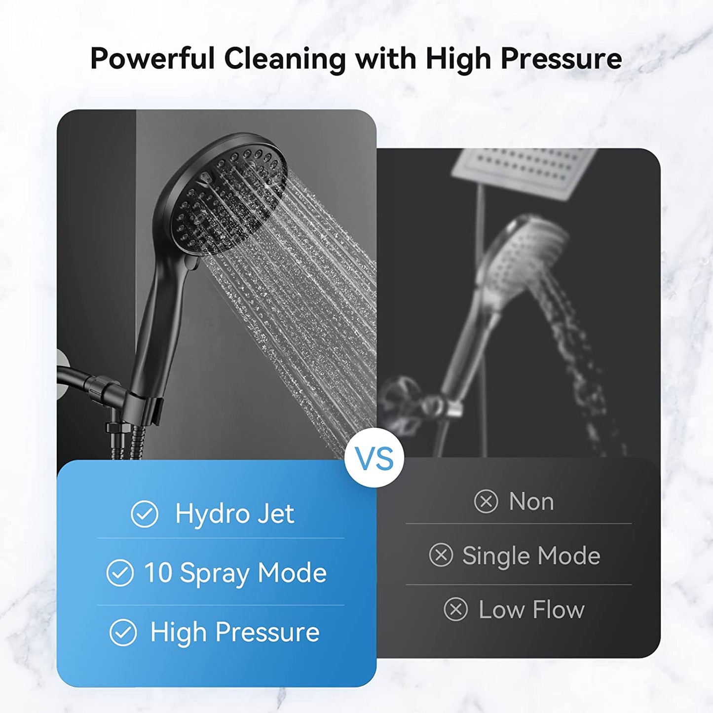 Nasi Shower Head with Handheld, 10-mode High Pressure Handheld Shower Heads with 59 Inch Hose, Hydro Jet Shower Head with Handheld Spray, Matte Removable Camper Shower Head