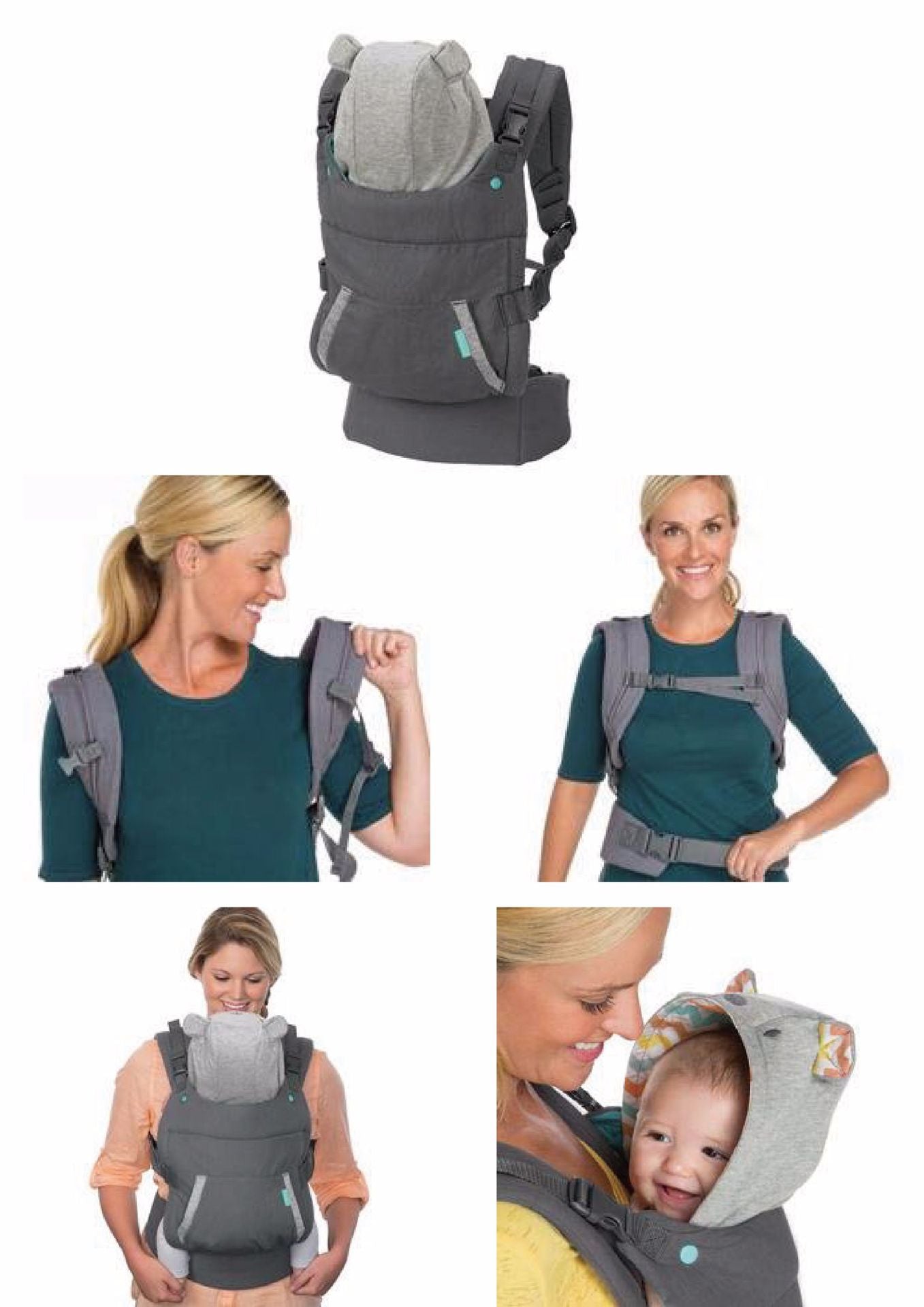 Yadala Baby Carrier, 2-in-1 Detachable Bear-Themed Gray Baby Carrier, Front and Back Backpack for Toddlers