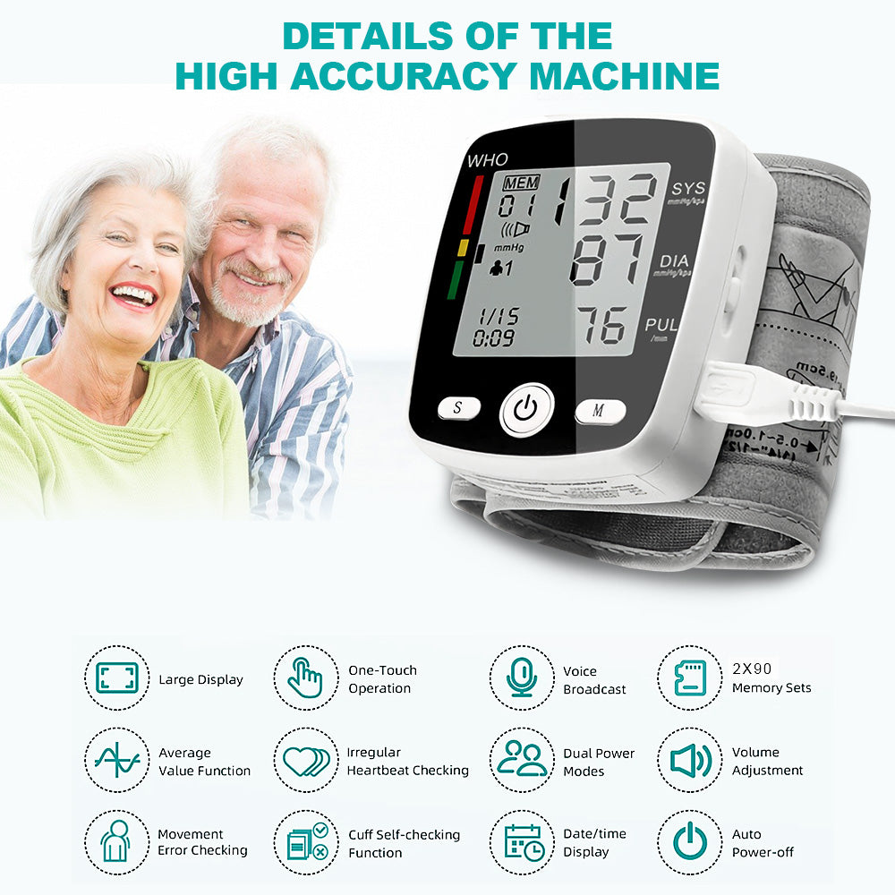 Blood Pressure Monitor, BDUN Rechargable Blood Pressure Machine Wrist, Automatic Digital Blood Pressure Monitor with Voice Broadcast and 180 Memory for Doul User
