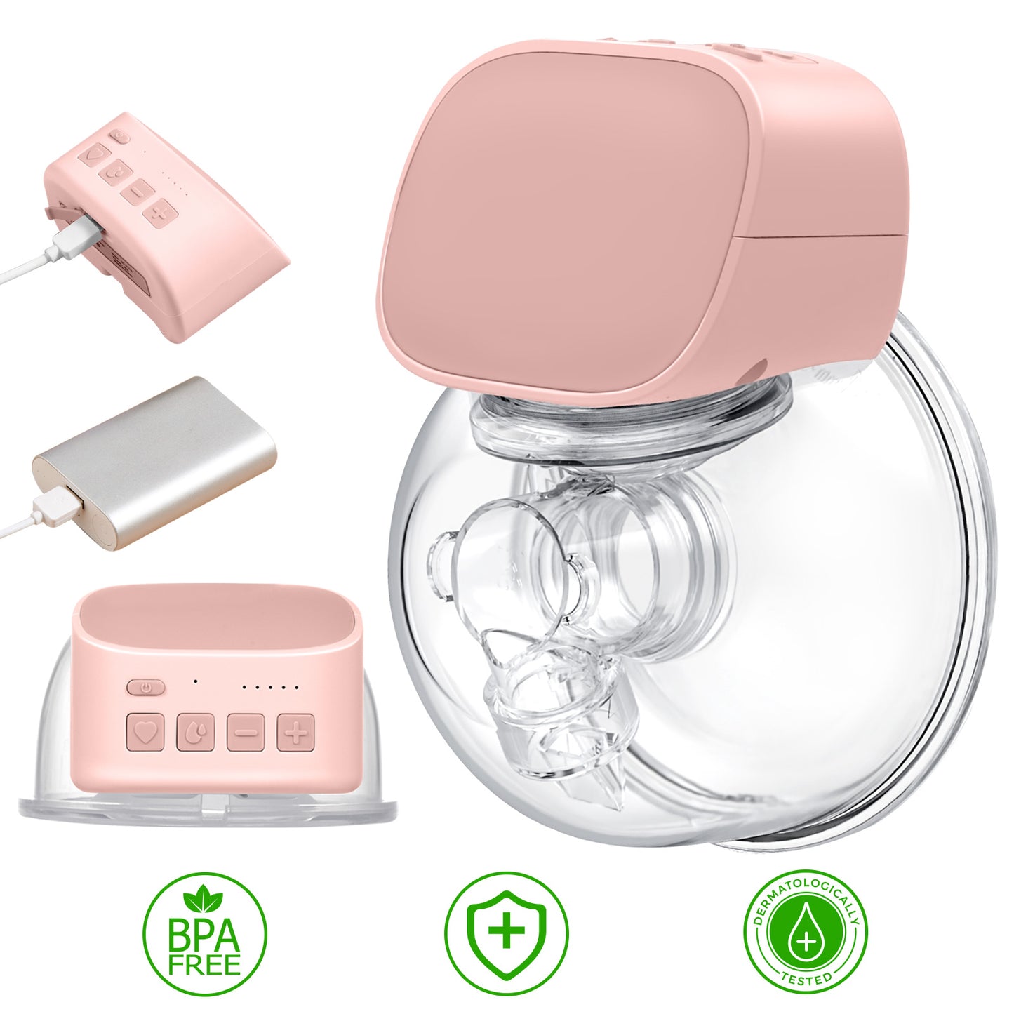 Yadala Wearable Breast Pump - Electric Hands-Free Portable Breastfeeding Breast pump, Spill-Proof Ultra-Quiet Pain Free Breast Pump with 2 Mode & 5 Levels, 24mm- Pink