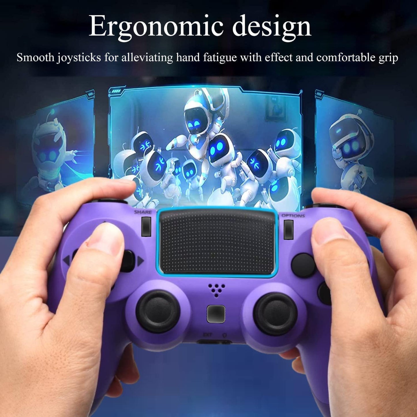 Wireless Game Controller Compatible with PS4,Analog Sticks/6-Axis Motion Sensor With Charging Cable (Purple)