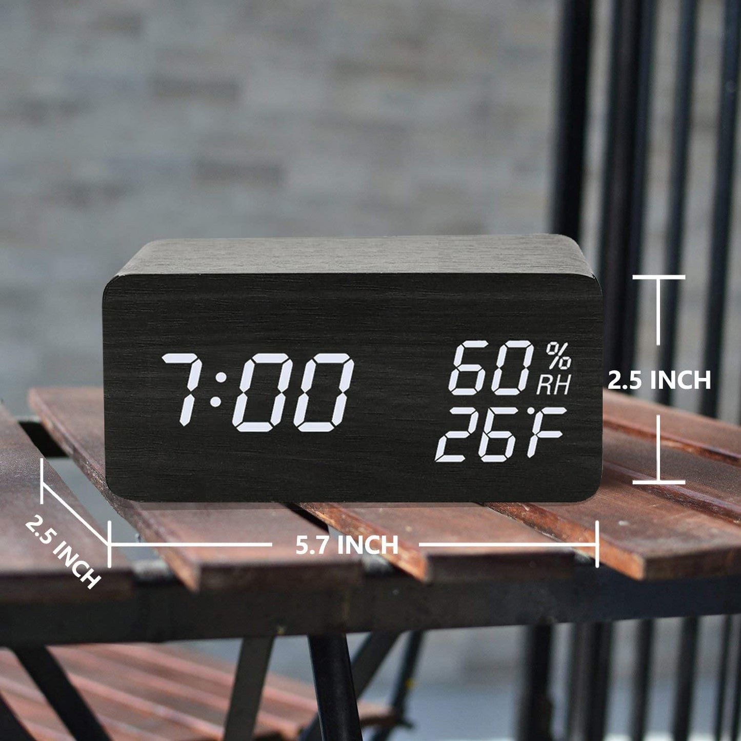 Digital Alarm Clock, Wooden Clock with Wireless Charging, 3 Alarm Settings, Sound Control, Clocks for Bedroom, Office