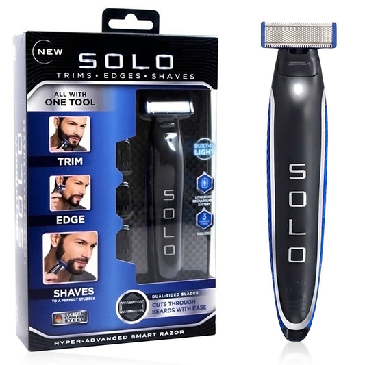 SOLO Men's Rechargeable Full Body Hair Trimmer, Electric Razor for Man,Shaver and Groomer, Blue