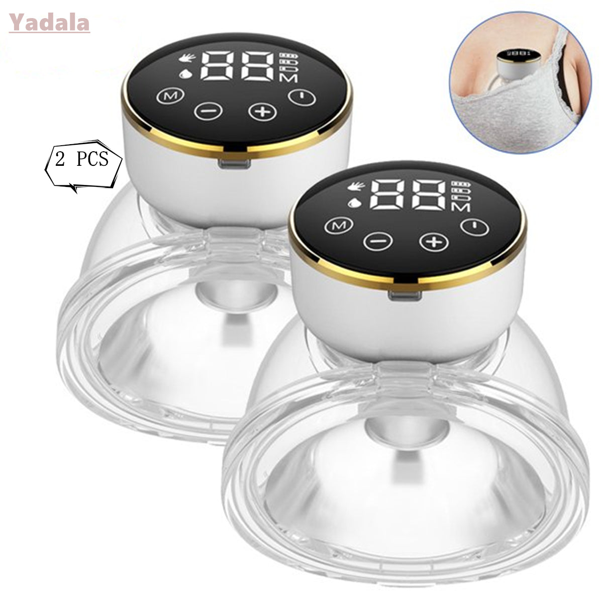 Yalada Hands-Free Breast Pump Wearable Electric Breastpumps 3 Modes 9 Levels Adjustment Wireless Portable Breastfeeding Pump,24mm 2PCS