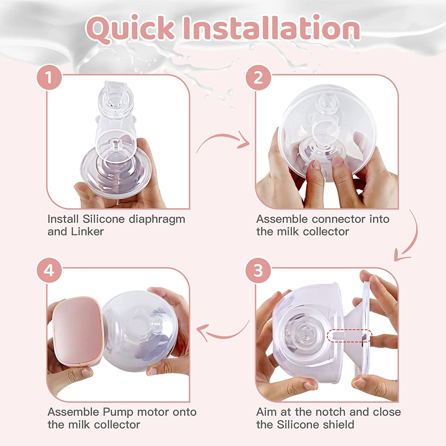 Breast Pump - Yadala Double Electric Breast Pump 24 mm Hands-Free Wearable Breast Pump 2 Mode & 5 Levels Portable Breast Pump  ,Pink