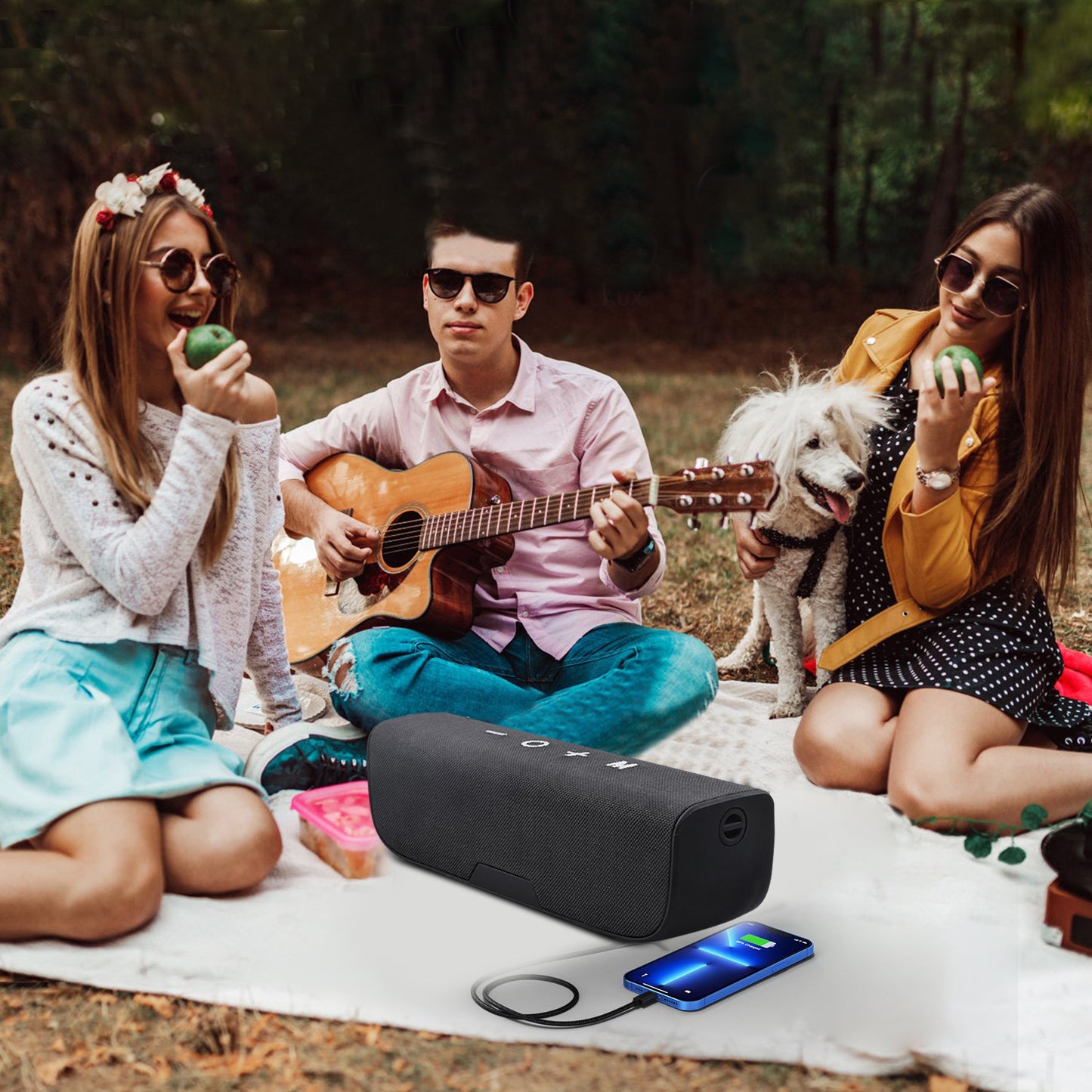 Portable Wireless Bluetooth Speaker, IPX5 Waterproof Bluetooth Speaker with FM Radio and Fabric Design, Black