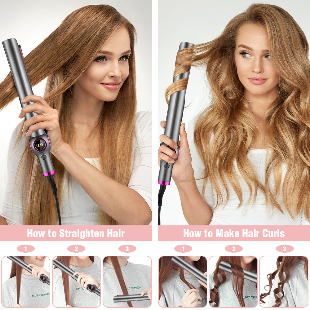 Hair Straightener and Curling Iron, 2 in 1 Curling Iron Ceramic Flat Iron with Adjustable Temp & Digital Display