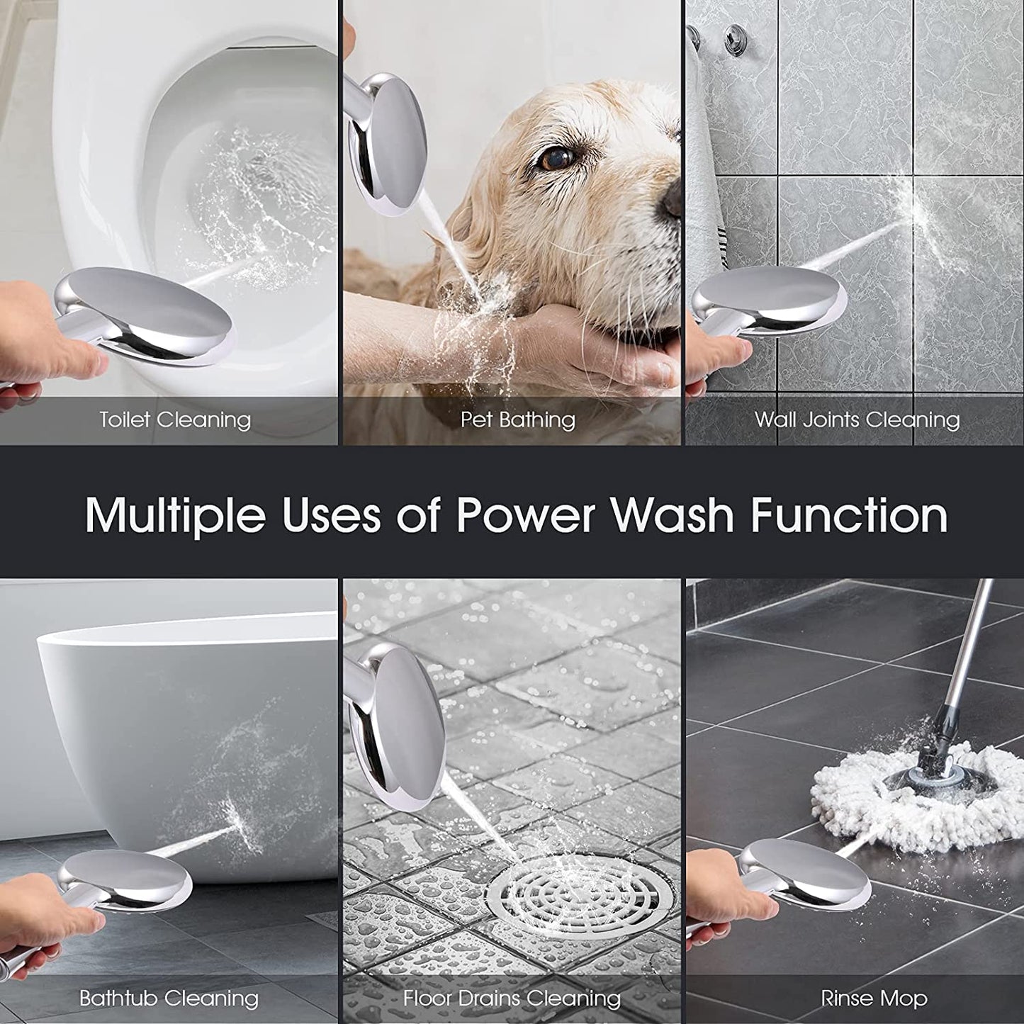 Handheld Shower Head, 6-Mode High Pressure Shower Head with Handheld, Built-in Power Wash to Clean Tub, Tile, Bidet & Pets, Adjustable Shower Holder