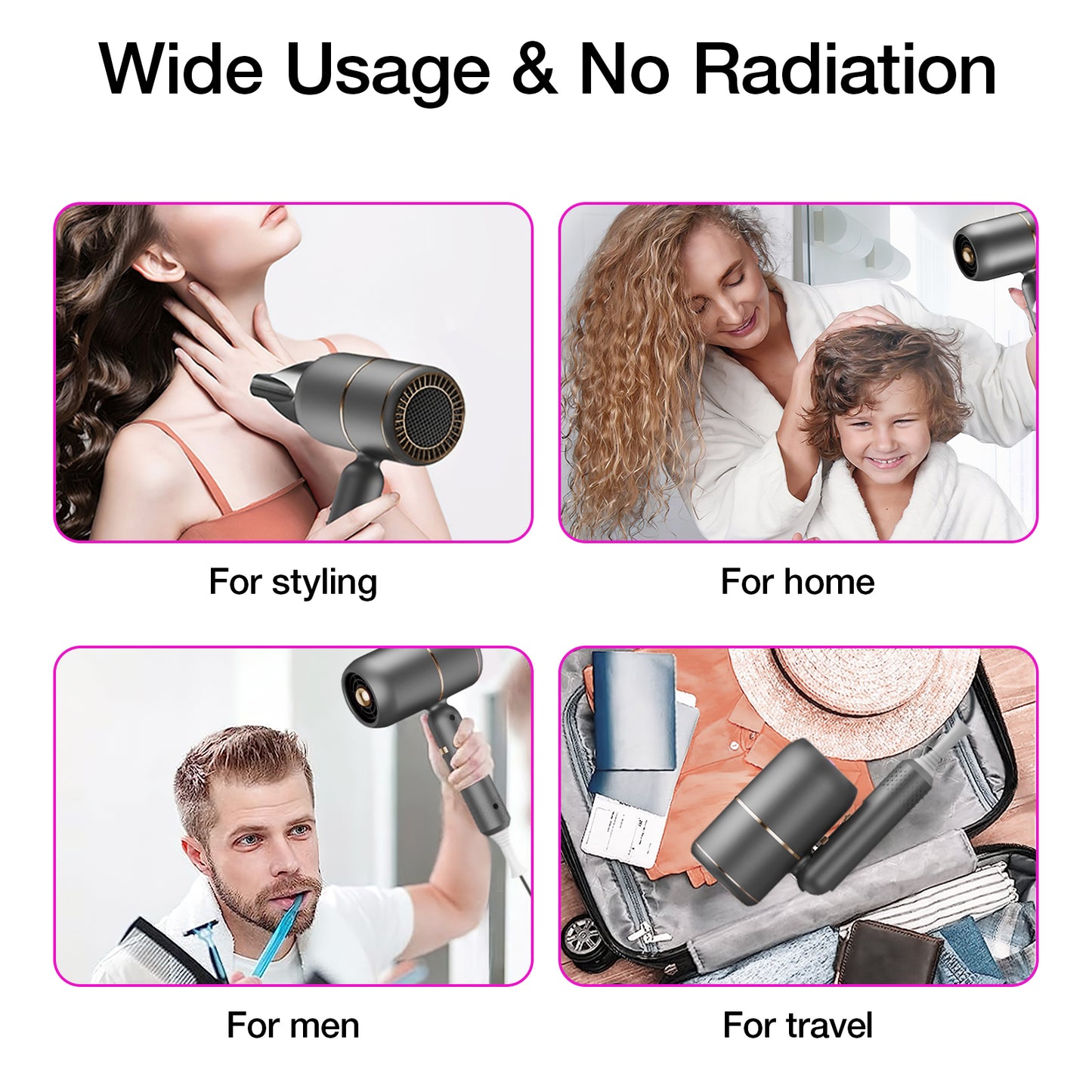 Hair Dryer, 1800W Professional Blow Dryer, Ionic Hair Dryer with Diffuser, Foldable Handle Hair Dryer, Constant Temperature Hair Care