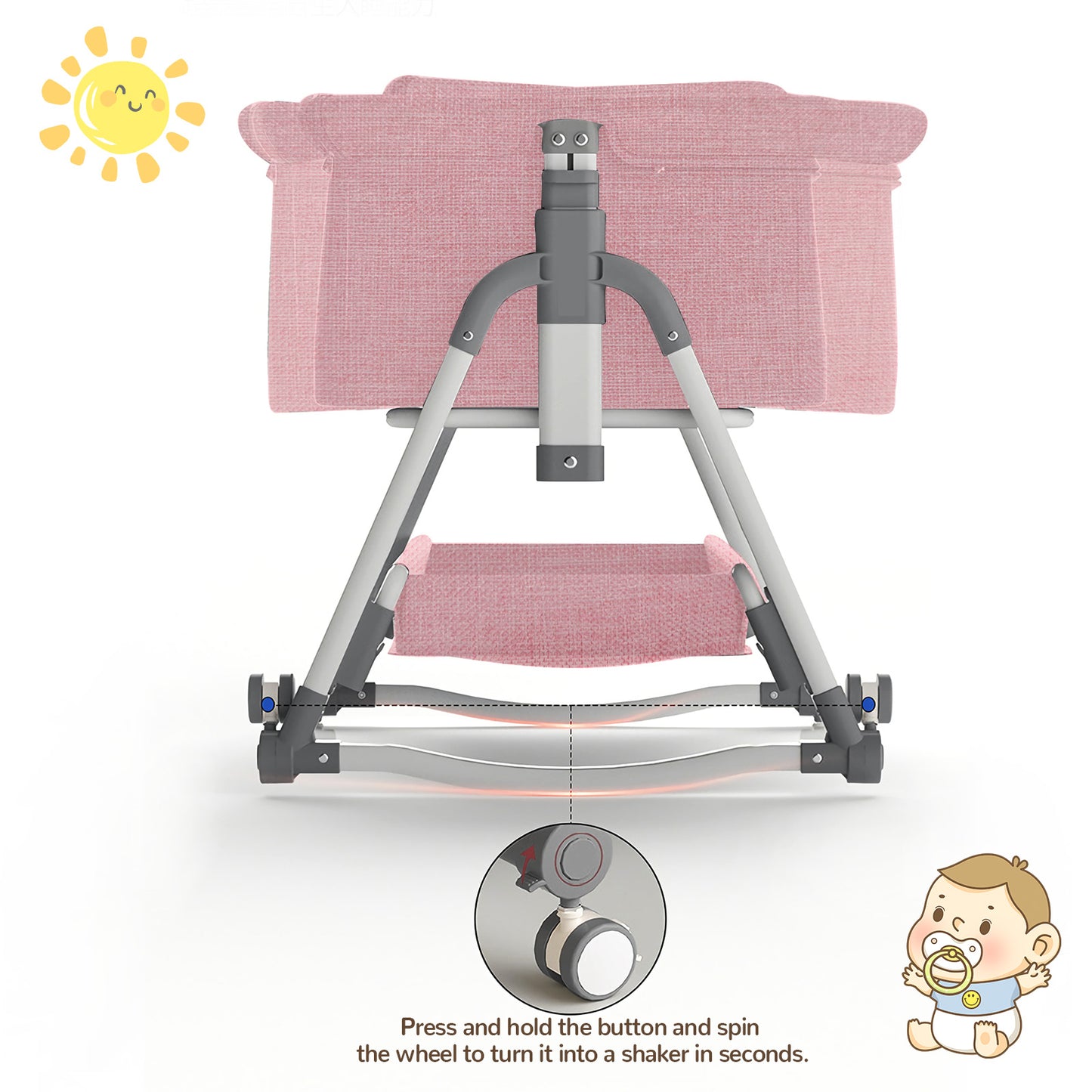 Yadala Bedside Cribs, Baby Bassinet Travel Baby Crib Baby Bed with Breathable Net, Adjustable Portable Bed for Infant/Baby with Mattress, Pink