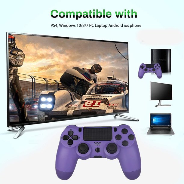 Wireless Game Controller Compatible with PS4,Analog Sticks/6-Axis Motion Sensor With Charging Cable (Purple)
