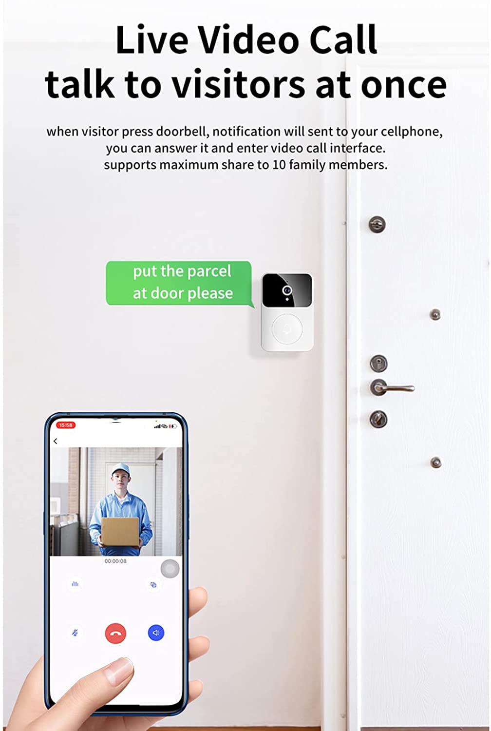 Happylost Smart Wireless WiFi Video Doorbell Phone Camera Door Bell Ring Intercom Security