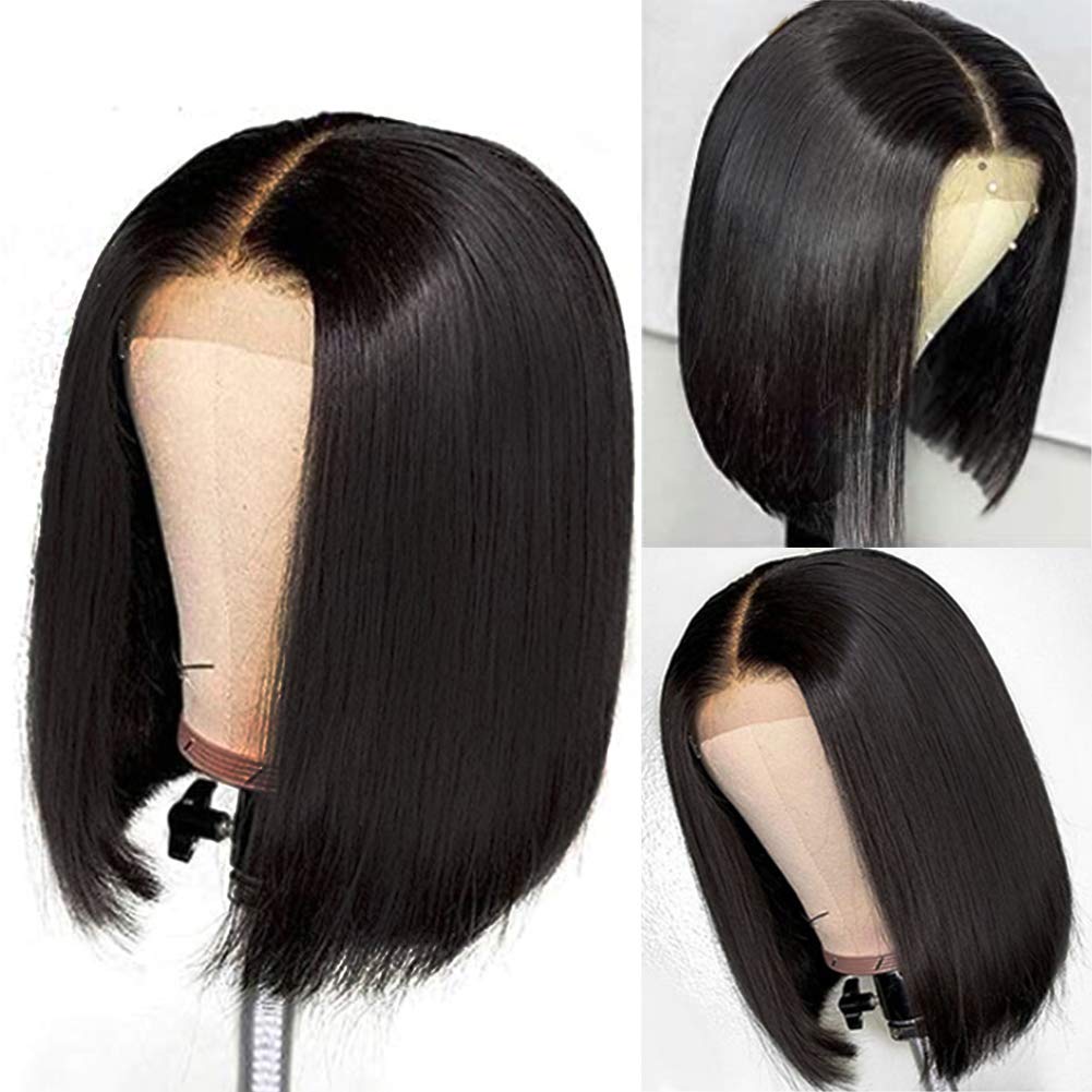 Jianouu Short Straight Bob Wig, Human Hair Wigs for Black Women 8Inch Short Bob Wigs Human Hair Wigs Brazilian Hair Wigs Straight Human Hair Pre Plucked