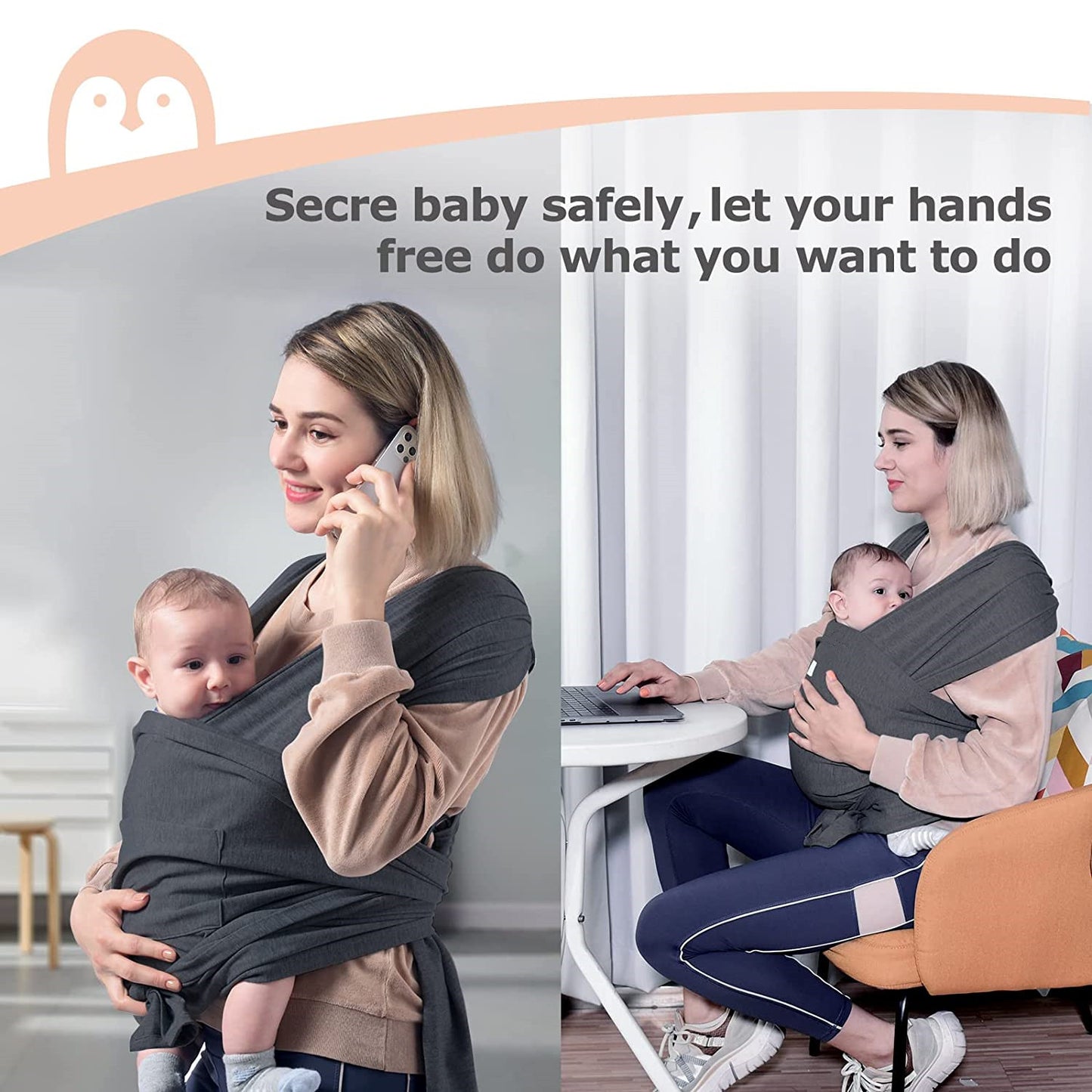 Yadala Baby Carrier, Air-Mesh Fabric Deep Gray Baby Carrier, Baby Wrap Carrier for Toddlers