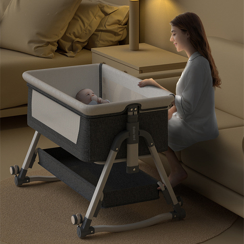 Yadala Bedside Cribs, Baby Bassinet 3 in 1 Travel Baby Crib Baby Bed with Breathable Net, Adjustable Portable Bed for Infant/Baby with Detachable Mosquito net and Mattress,Gray