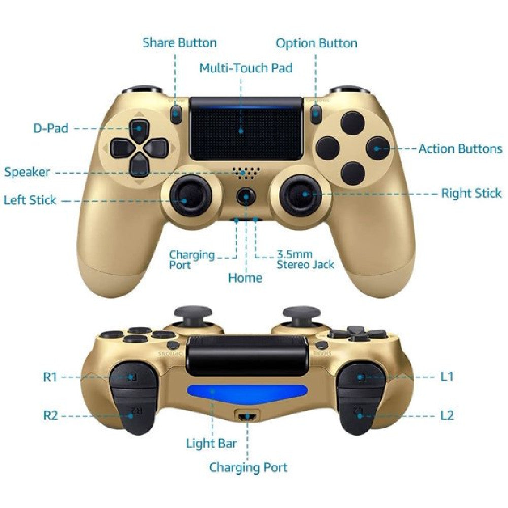 Wireless Game Controller Compatible with PS4,Analog Sticks/6-Axis Motion Sensor With Charging Cable - Gold