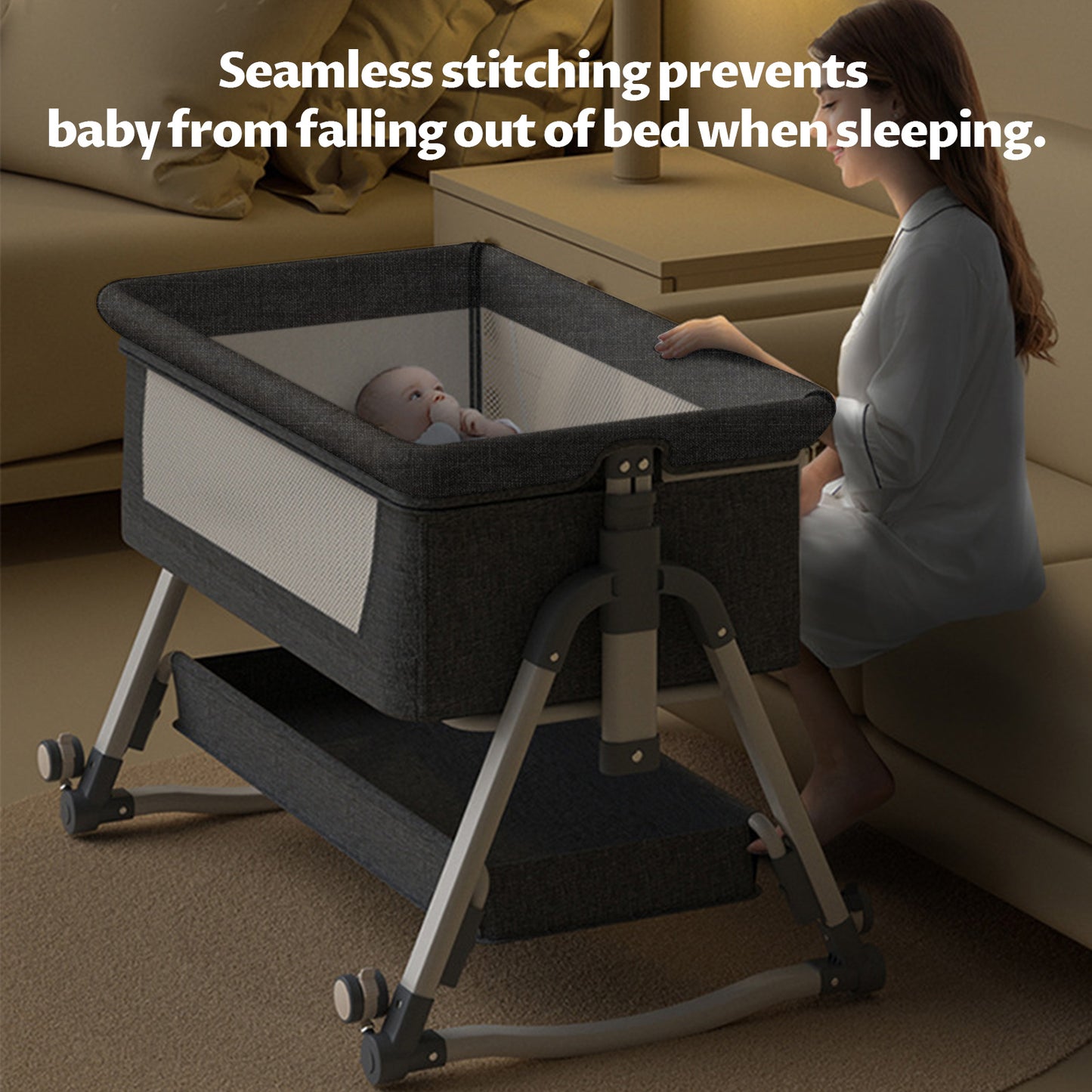 Laverner Baby Bassinets, 3 in 1 Bedside Bassinet Cribs, Easy Folding Portable Bedside Sleeper for Baby with Storage Bag
